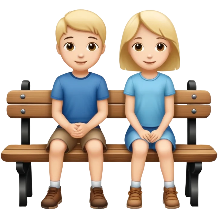 two children sitting together on a bench, happy and friendly emoji