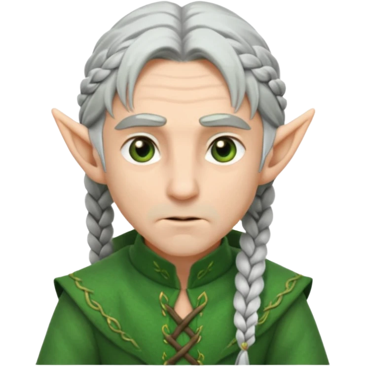 braid silver hair man elf, green cloth emoji