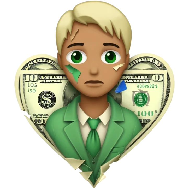 A broken heart glued together by dollars emoji