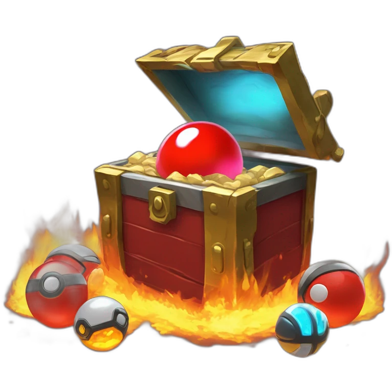 Pokemon Game LootCase Color Red Fire Flame Rich Treasure Legendary Epic Pokeballs and Pokemons Inside this have Shiny Glow emoji
