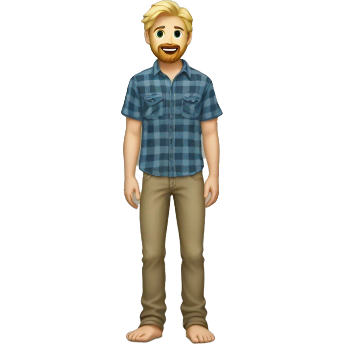 Blond bearded guy with flannel shirt, jeans, and bare feet emoji