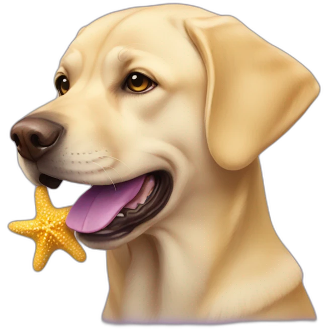 Yellow Labrador with purple starfish in his mouth emoji