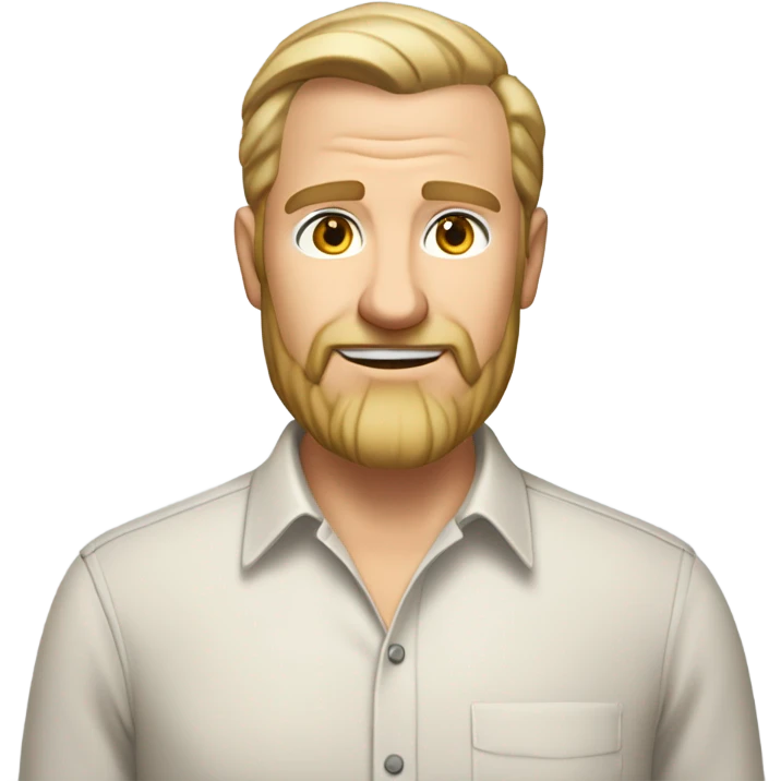 middle aged english man, short slicked back hair blonde, blonde medium length size full beard, in a smart unbuttoned shirt. emoji