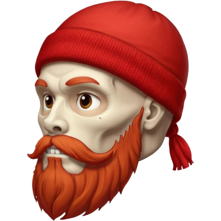 detailed human skull with red mustache and full beard side view wearing beanie  emoji
