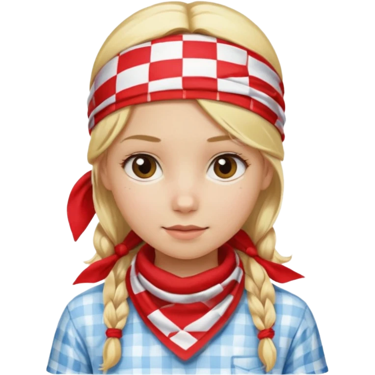 girl blonde hair, wear red and white checkered bandana emoji