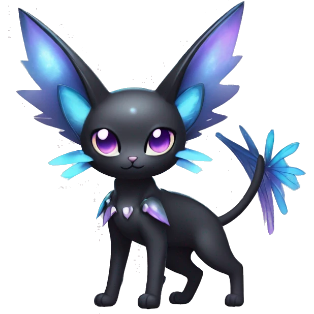 Shiny Cool Punk pastel Black beautiful ethereal fantasy Kawaii Sona Fakemon-cat-animal with edgy bat-wings-ears Full Body emoji