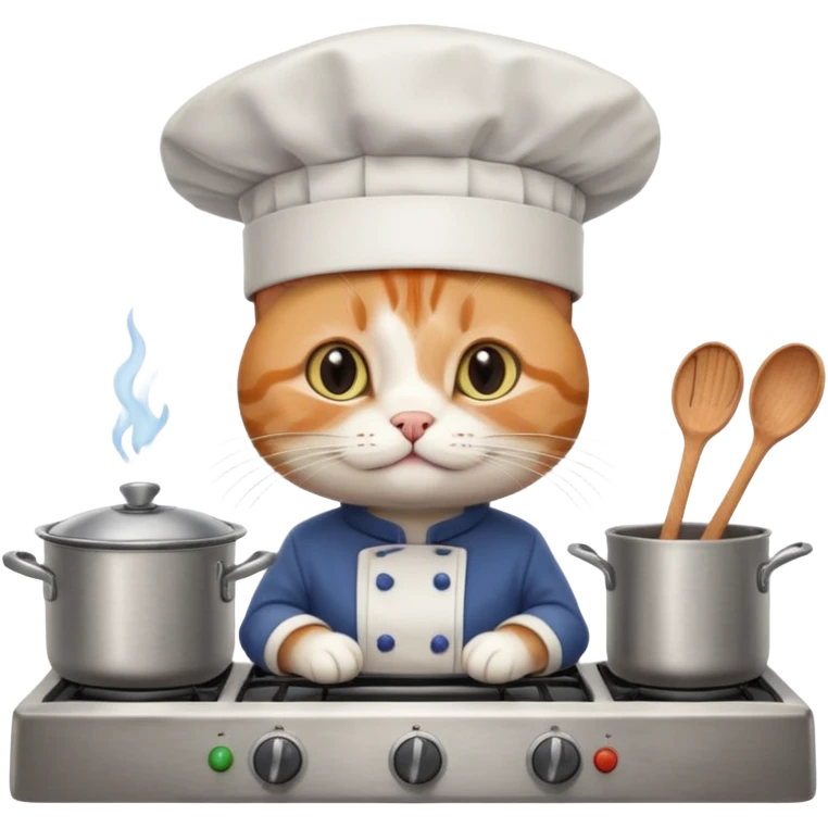 Katze mit koch mütze steht am herd und kocht emoji