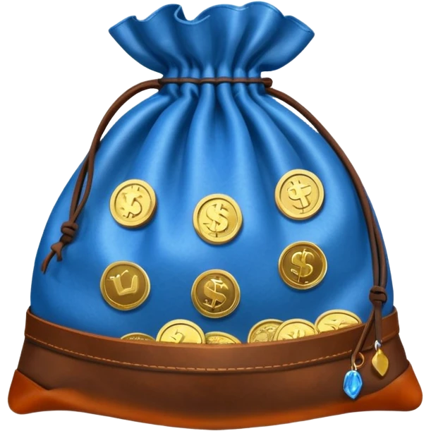 blue coins inside an opened brown money bag  emoji