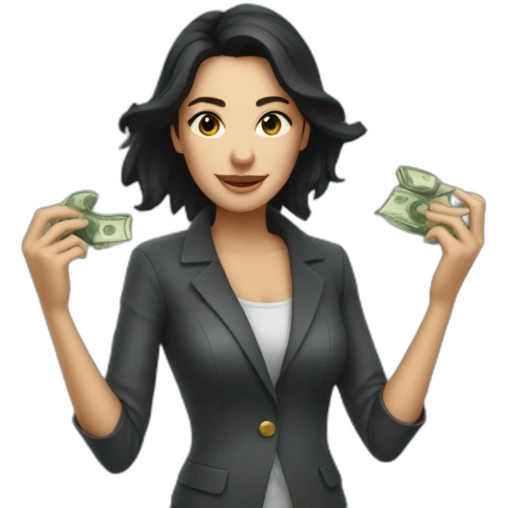 dark haired woman raining money emoji