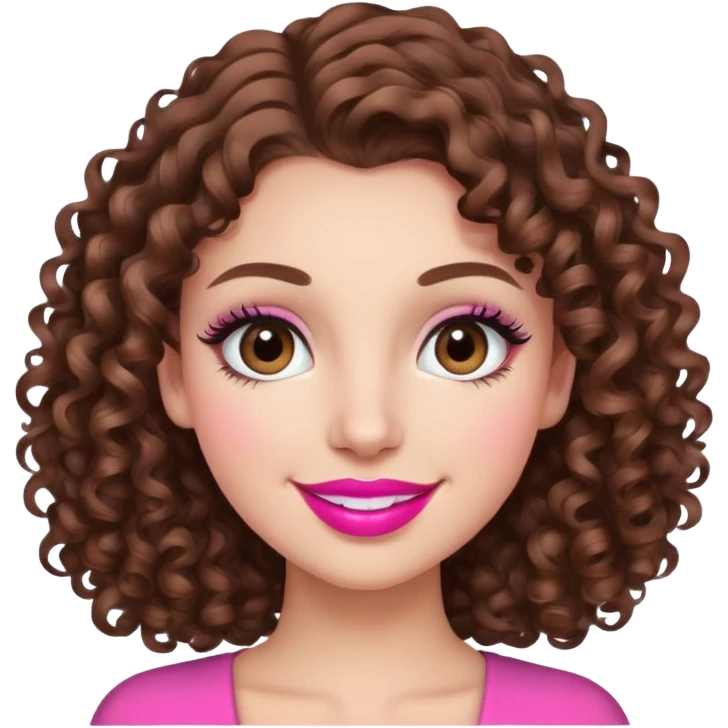 smiling girl with brown curly hair and pink lipstick, and thick eyelashes emoji