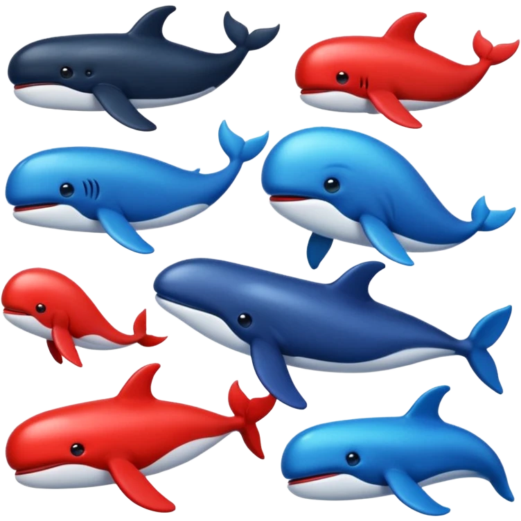 Deepseek whale emojis in blue black and red. emoji