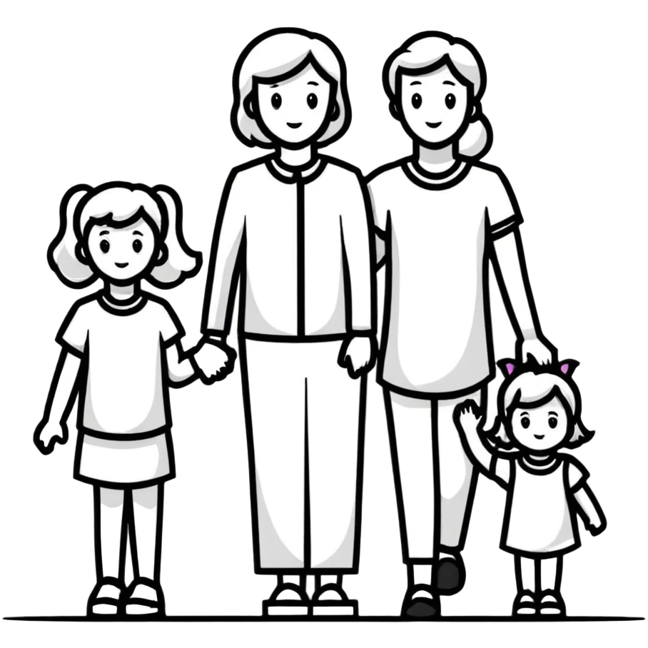 Family with mother, father and three little girls emoji