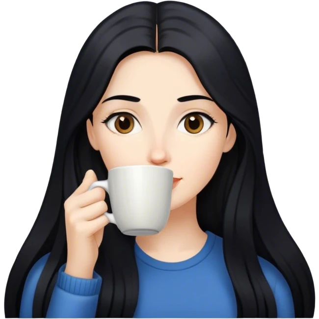 Long black haired woman sipping coffee emoji