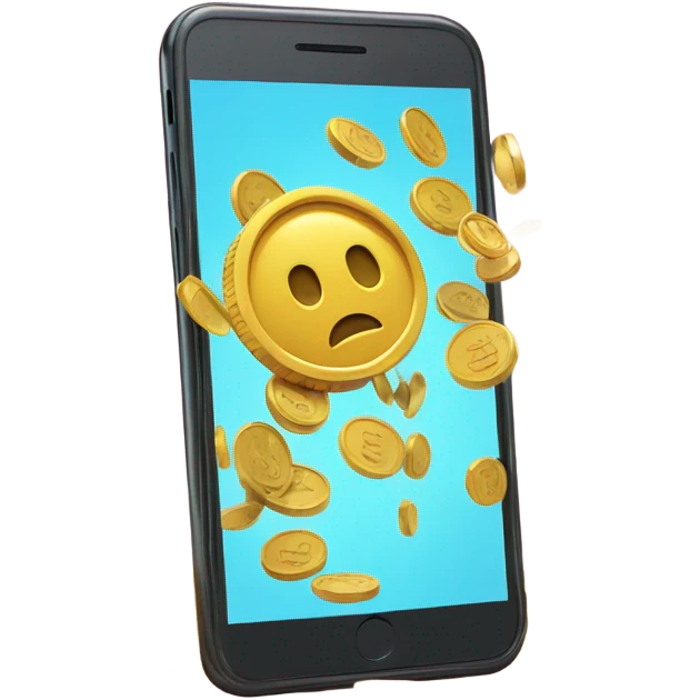 coins fly out of the phone screen emoji