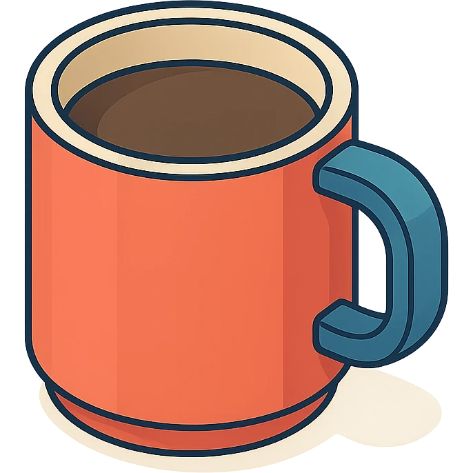 isometric view of a coffee mug, detailed drawing, detailed shadows and highlights, clean contours, soft lighting, transparent background emoji