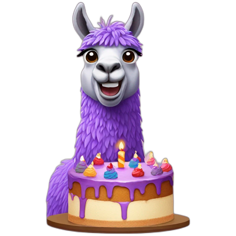 a purple llama eating a birthday cake emoji
