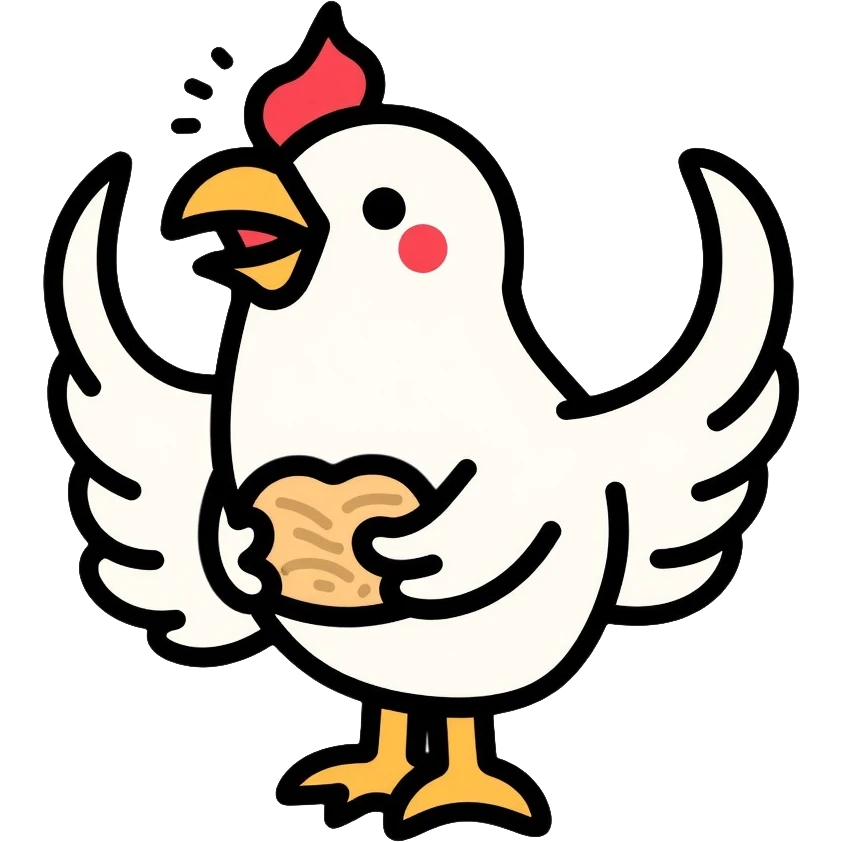 scared white hen holding nest of hay in wings emoji