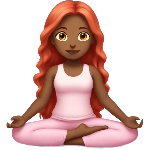 girl with long red hair in a baby pink outfit doing yoga emoji
