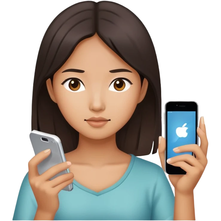  An asian girl looking at her charging phone emoji