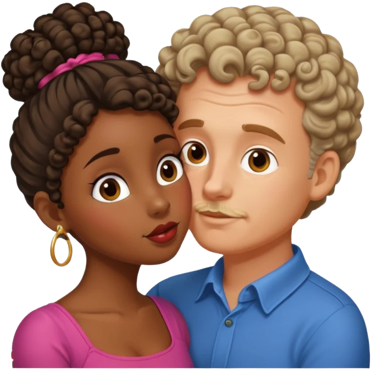 middle age white man kissing a cute dark skin girl curly bun emoji