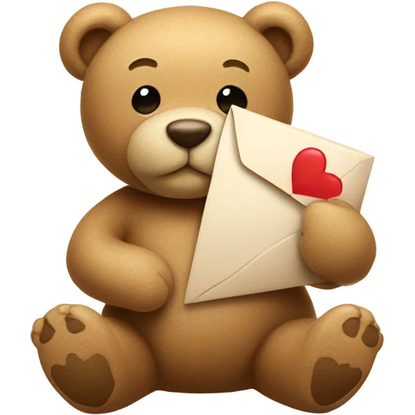 beige teddy bear teddy with an envelope and a heart in his hands emoji