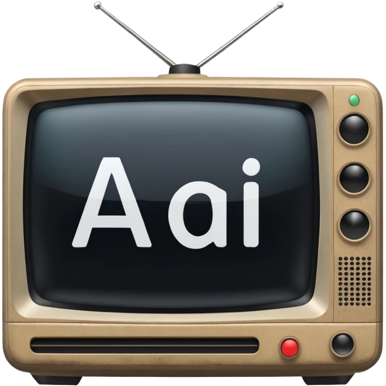 An old simple 2d TV box facing the camera that has simple text 'AI' on its screen. emoji
