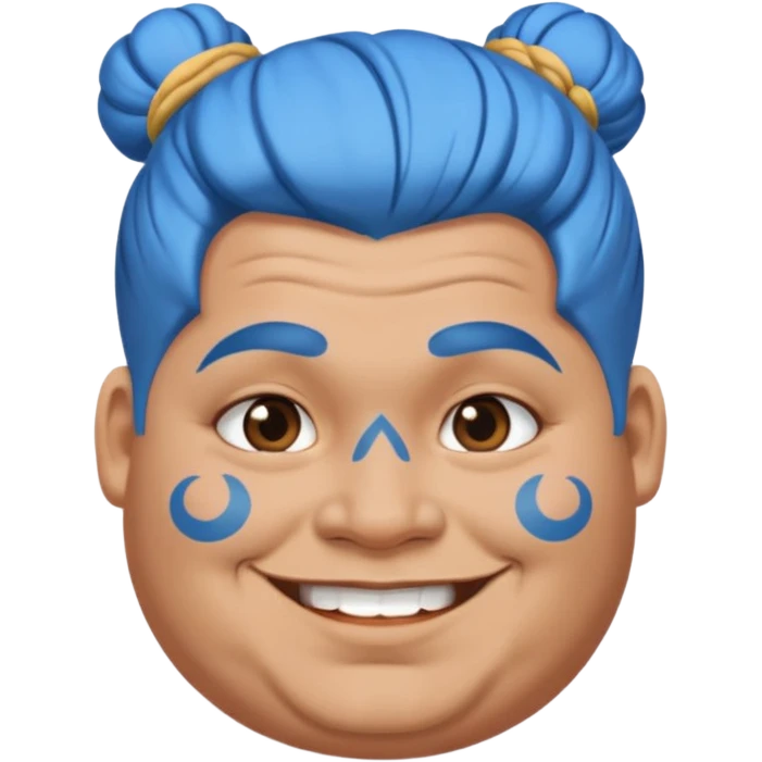  and blue hairobese man with lots of face tattoo and blue hair bun emoji