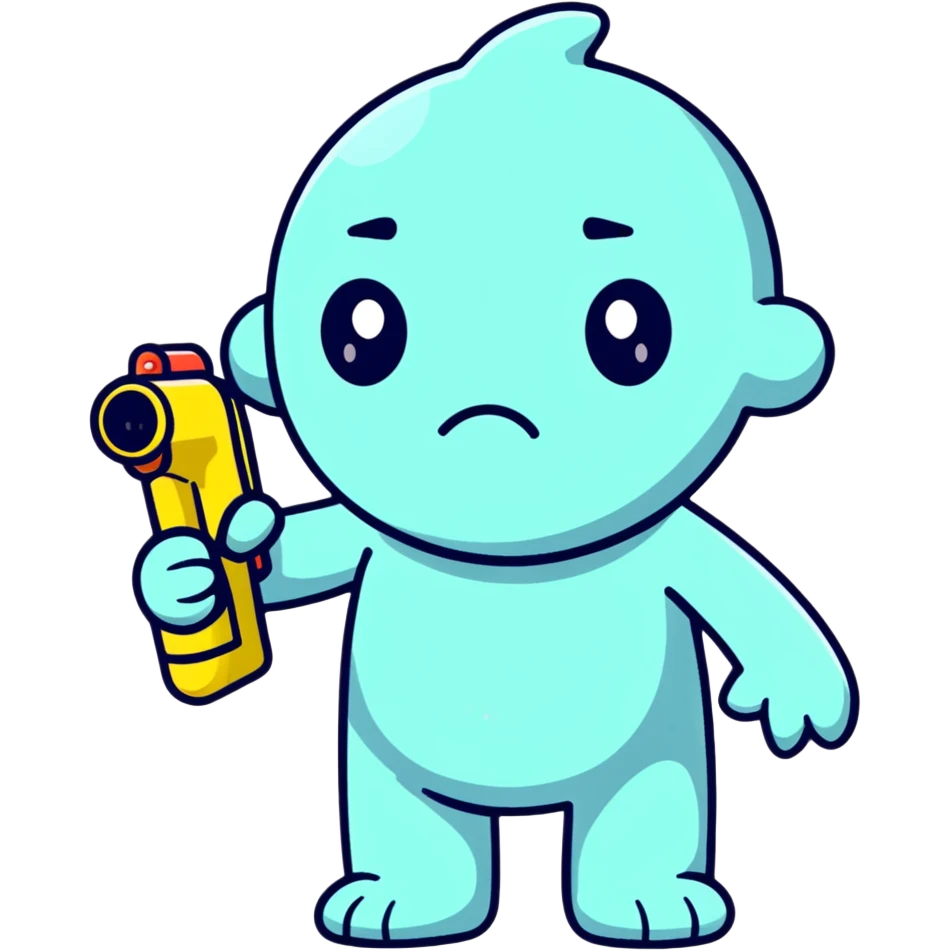 sad face character with water gun pointing directly at its temple emoji