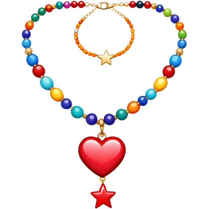 colorful beaded necklace with hearts and stars  emoji