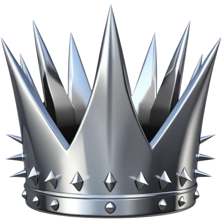 A spiked crown emoji made of silver chrome, sharp yet rounded metallic ...