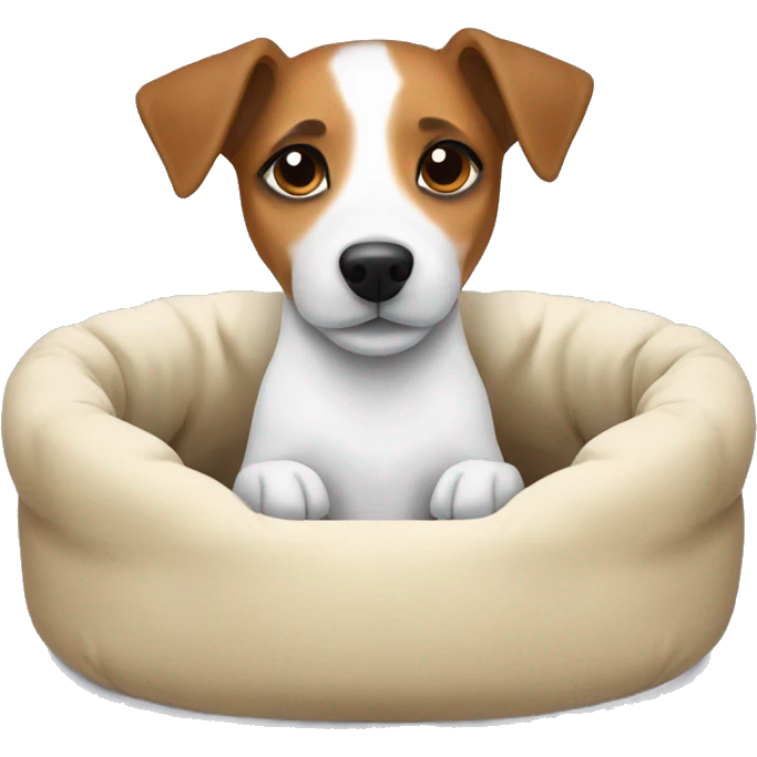 Jackrussell comfy in dog bed emoji