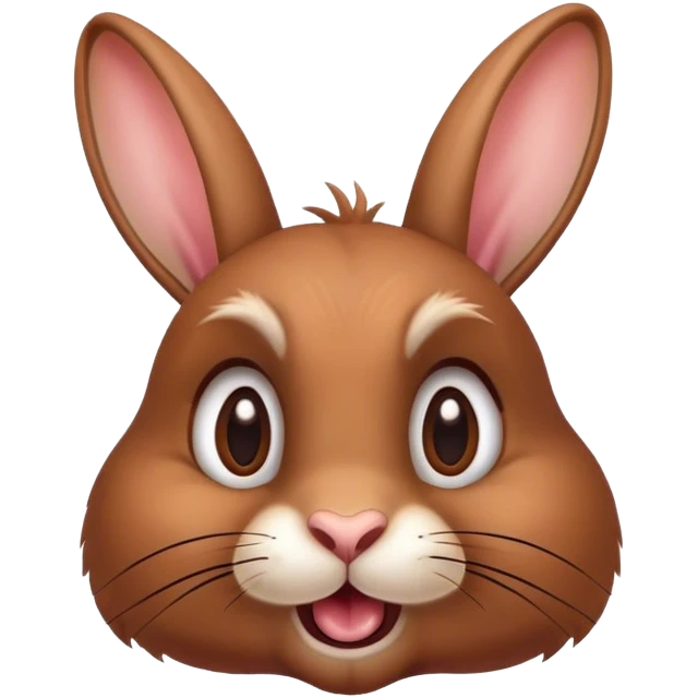 Cinematic Comical Brown Rabbit Portrait Emoji, Head tilted dramatically with an exaggeratedly amused expression, featuring a striking brown fur with lively, twitching ears and wide, expressive brown eyes filled with playful disbelief, Simplified yet hilariously expressive features, highly detailed, glowing with a slightly sassy glow, high shine, dramatic yet playful, stylized with an air of cheeky mischief, bright and endearing, soft glowing outline, capturing the essence of a spirited and over-the-top bunny, so meme-worthy it feels like it could side-eye its way into internet fame instantly! emoji