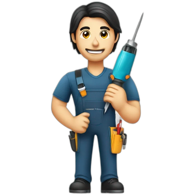 dark hair cell phone repairman holding a screwdriver emoji