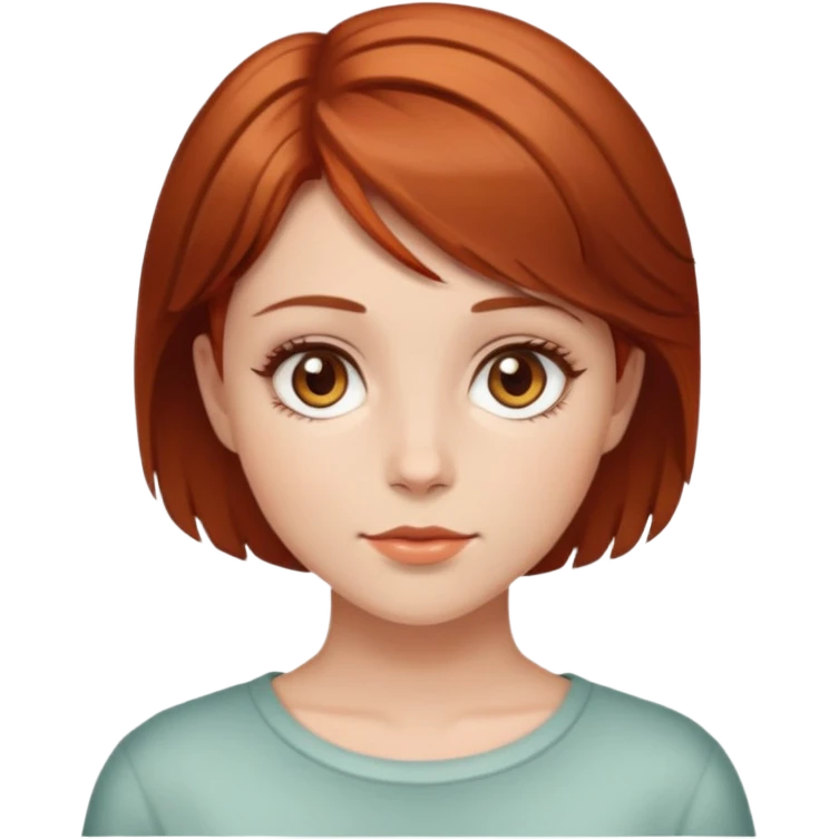 A girl with reddish brown short hair and Hazel eyes emoji
