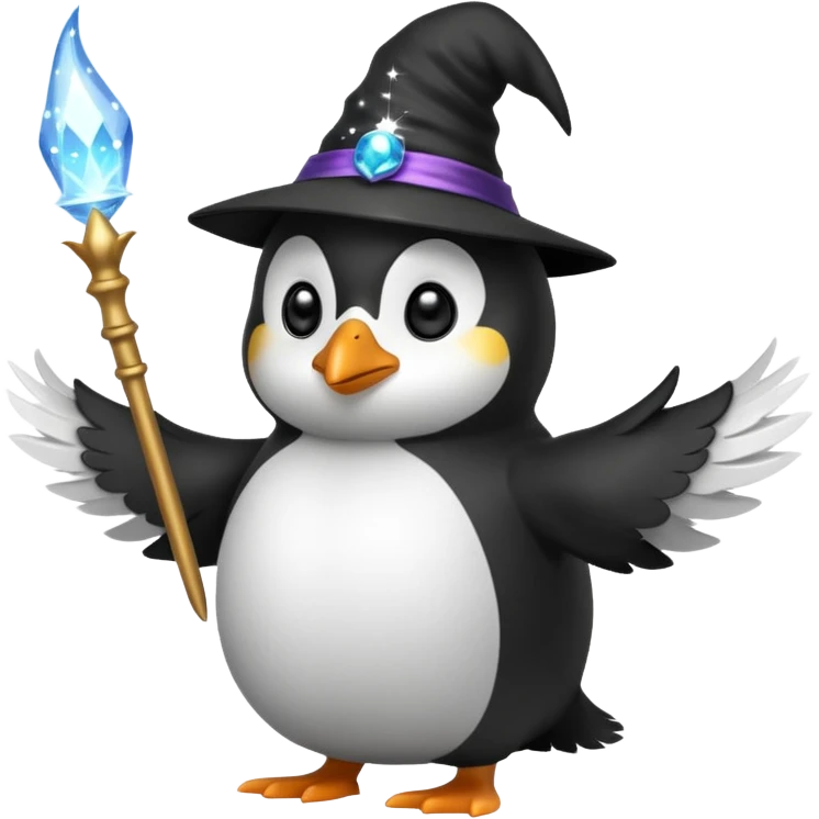 penguin wizard casting a spell with sparkles around emoji