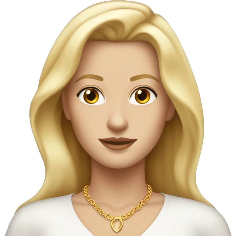 white woman with hazel eyes and straight blonde hair wearing gold necklace   emoji