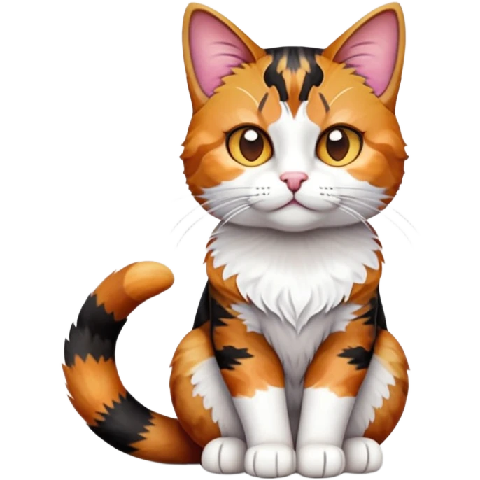 cinematic-[calico tabby cat]-realistic-full-body-sitting-emoji,-tail-curled-playfully-around-its-paws, cinematic-cute-calico-cat-portrait-emoji,-head-tilted-playfully-with-sparkling,-inquisitive-eyes-and-a-charming-patchwork-fur-of-orange,-black,-and-white,-simplified-yet-irresistibly-adorable,-highly-detailed,-glowing-with-a-warm,-invit (3) emoji