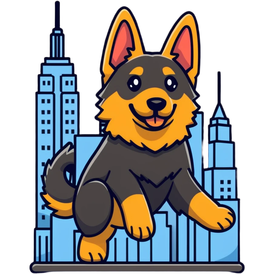 New York with German Shepherd playing ￼ emoji