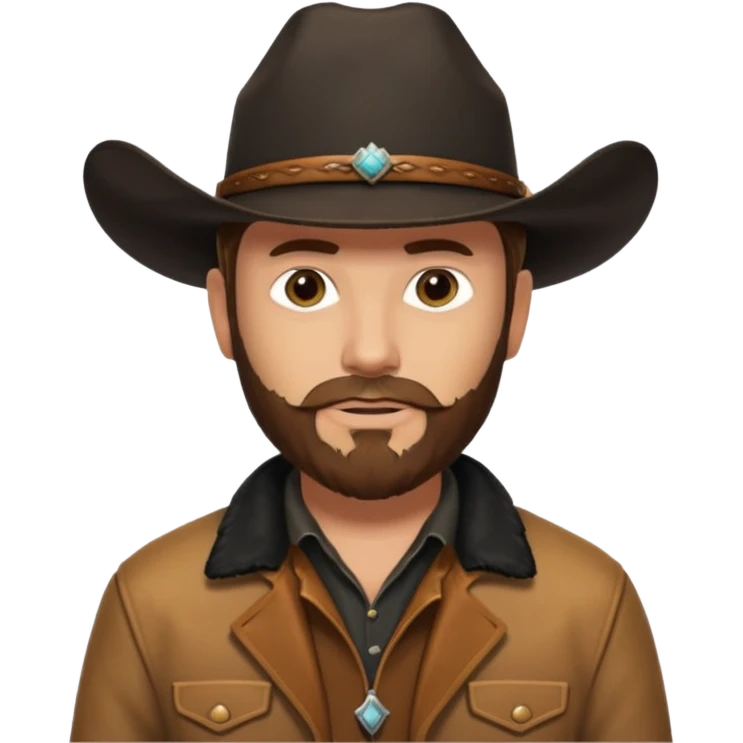 yellowstone dutton ranch cowboy with brown beard, black cowboy hat with no rope no jewel, black shirt, and leather tan jacket emoji
