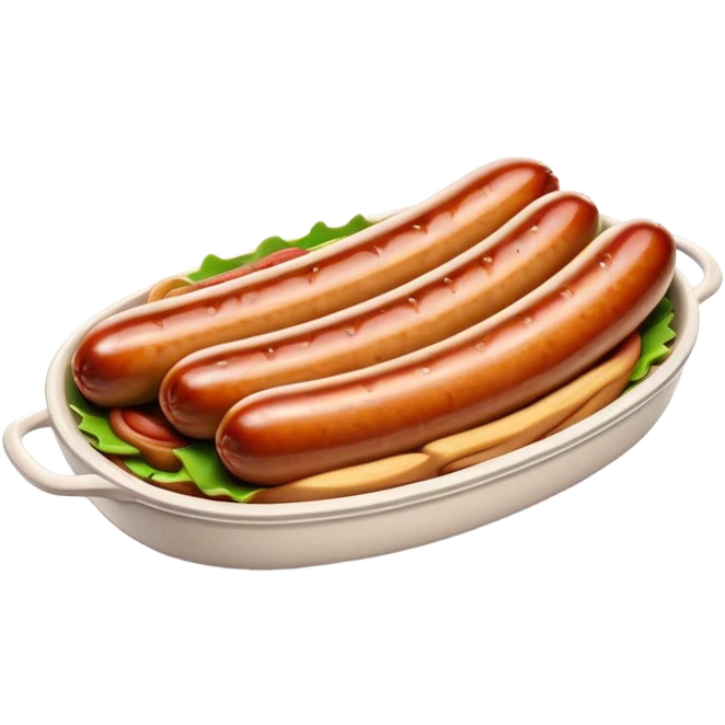 Cinematic Realistic Bratwurst Dish Emoji, showcasing a succulent, grilled sausage with a crispy exterior rendered with lifelike detail and warm, dynamic lighting. emoji