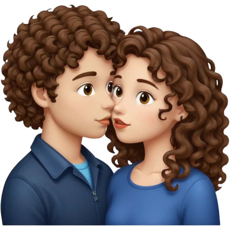 A girl with curly hair and a boy with wavy hair kiss emoji