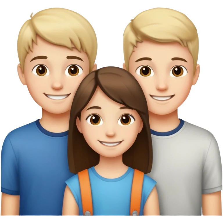 two teenage boys standing next to a 10-year-old girl, siblings emoji