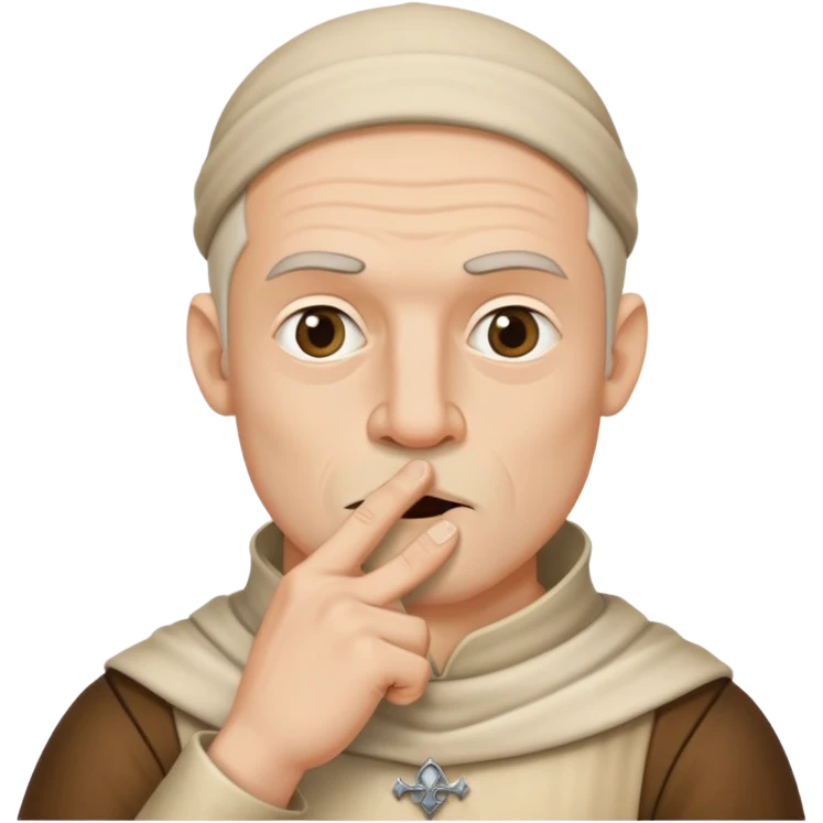 medieval man doing the shush with one finger in front of his mouth (no beard) emoji