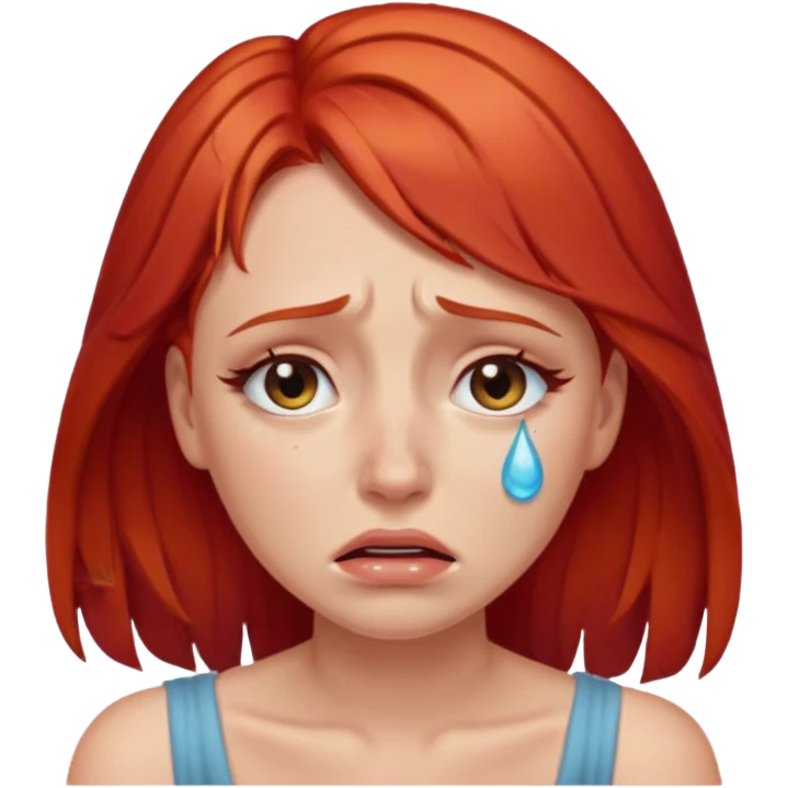 Beautiful lady crying can see shoulders red hair emoji