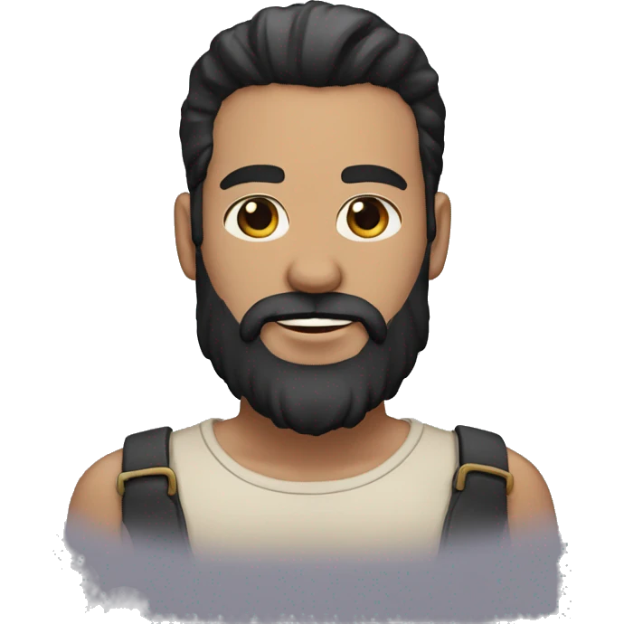 Fair skin tone with full black beard and meduim black hair emoji