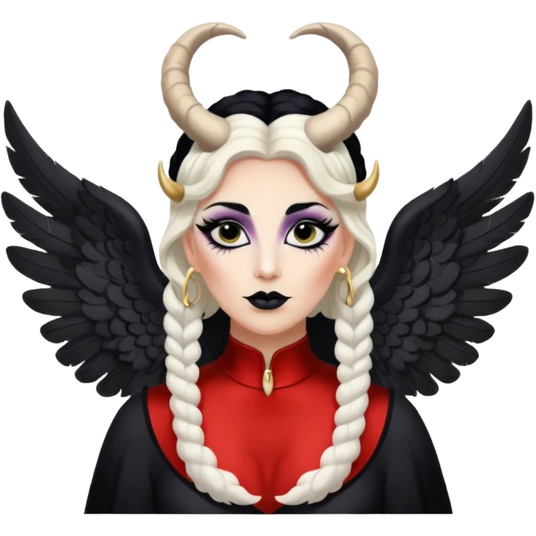 Drag queen with angel wings and ram horns emoji