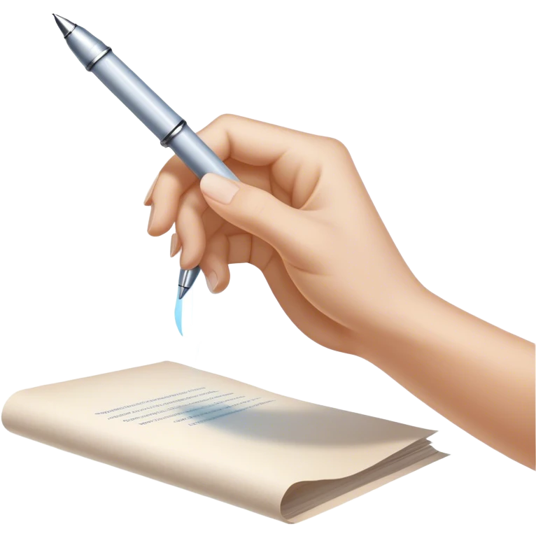 A glowing, slightly transparent hand—representing the future self—emerges from a piece of paper, offering a pen to the present self. The present self’s hand, solid and real, reaches out to take it, symbolizing the moment of choosing action over procrastination, guided by the future self’s wisdom. emoji