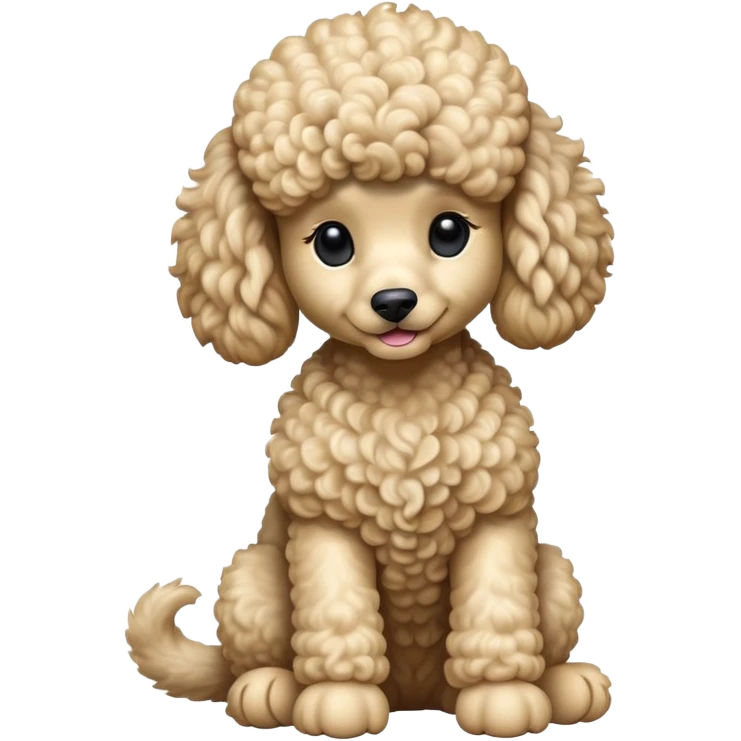 cinematic-[poodle]-realistic-full-body-sitting-emoji,-tail-resting-loosely-beside-its-paws,-head-tilted-dramatically, -curly-[cream]-fur,-simplified-yet-realistic-focused-features,-highly-detailed,-glowing-with-an-almost-sarcastic-glow emoji