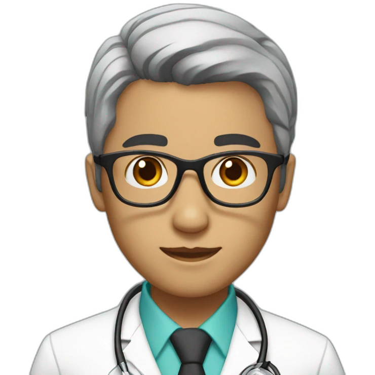 white doctor with short black hair and clear glasses emoji