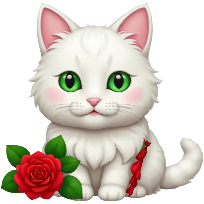 White cat with red rose emoji